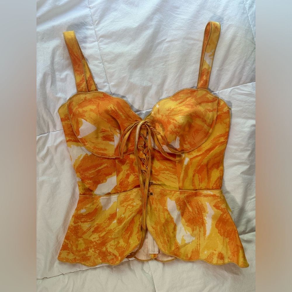 RARE - CULT GAIA Orange Patterned Corset Sleeveless Tank - Only 1 MADE SAMPLE